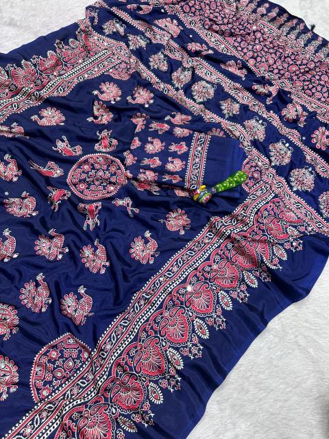 Vastrangan ajarakh print gujarat wholesale saree market